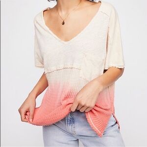 Free People We The Free v neck flowy pocket tee shirt NWOT M cream and pink